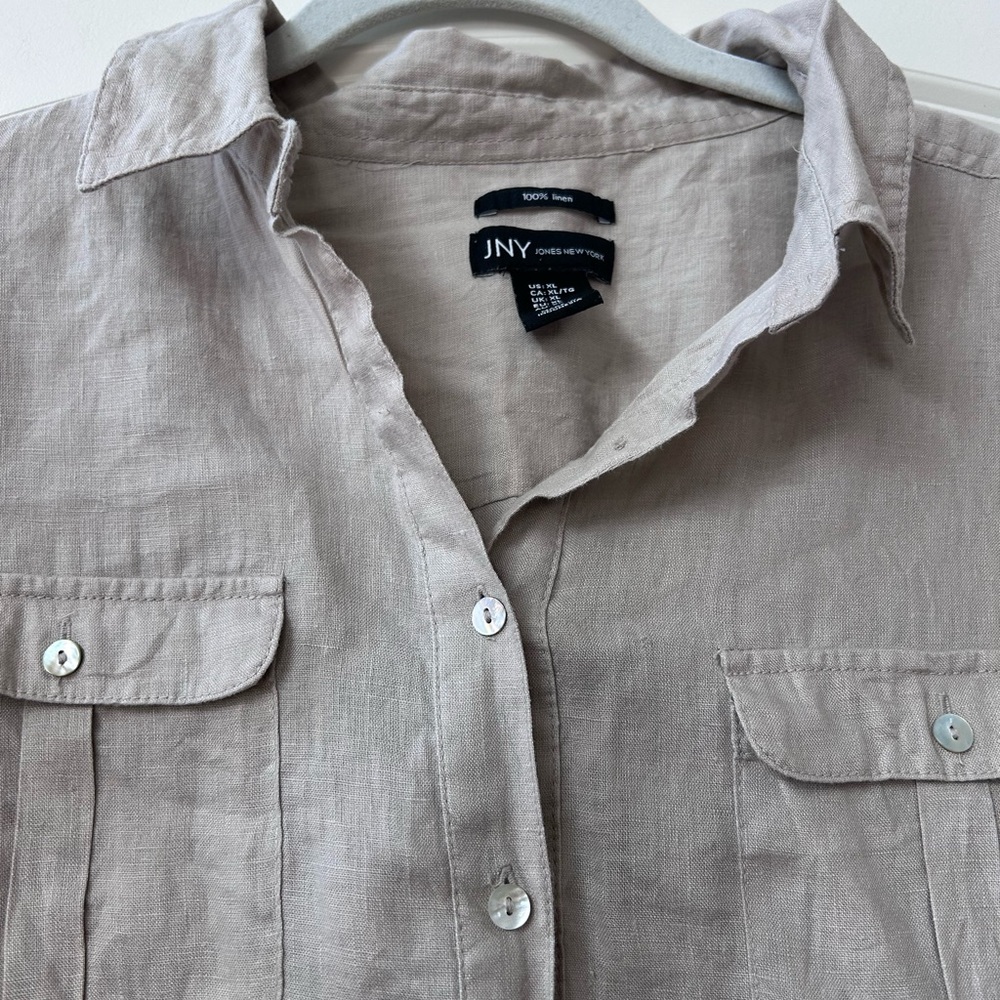 Jones NY 100% Linen Popover Tunic. 1/2 sleeves. Cargo inspired. Coastal. Beach. - Picture 5 of 12